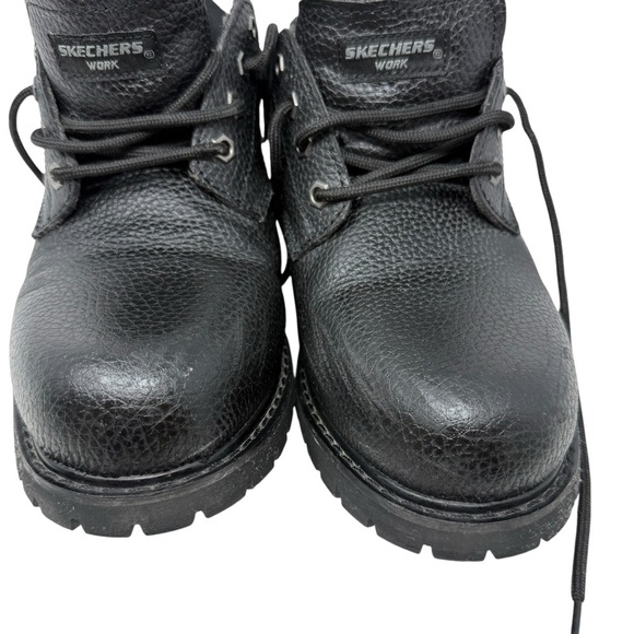 Skechers Black Pebbled Leather Relaxed Fit Slip Resistant Lace Up Shoes Size 11 - Picture 4 of 15